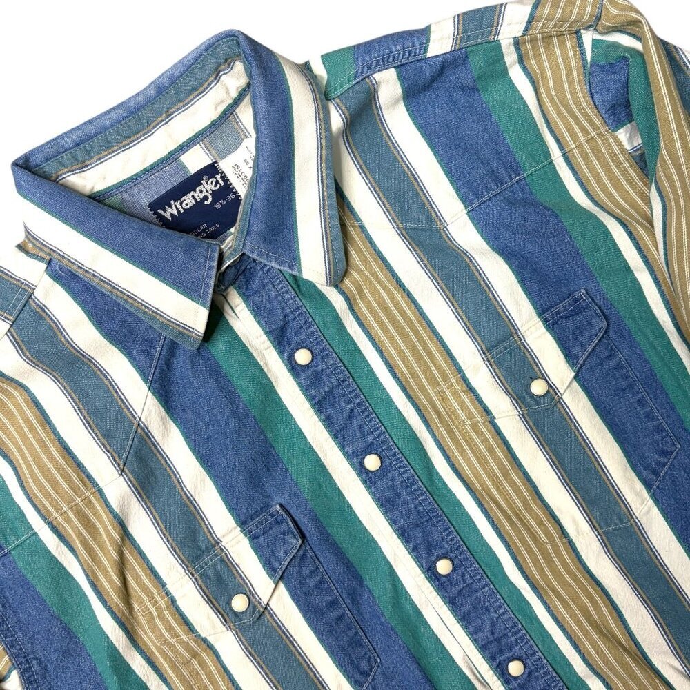Vtg Wrangler Brushpopper Shirt Size XL Pearl Snap Western Cowboy Stripe Long Tai - Picture 6 of 7